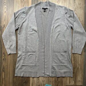 A Love Story Womens Cardigan Sweater 2X Gray Long Line Pockets 3/4 Sleeve Light
